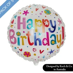 Foil Balloon 18" (45cmD) Pack 5 Round Happy Birthday