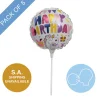 Foil Balloon 9" (22.5cmD) Pack 5 Round Happy Bday Unicorn