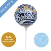 Foil Balloon 9" (22.5cmD) Pack 5 Round Happy Bday Party