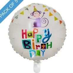 Foil Balloon 18" (45cmD) Pack 5 Round Monkey Happy Birthday