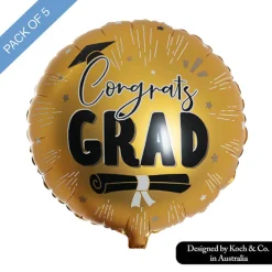 Foil Balloon 18" (45cmD) Pack 5 Round Congrats Grad