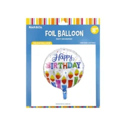 Foil Balloon 18" (45cmD) Pack5 Round Happy Birthday Candles