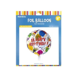 Foil Balloon 18" (45cmD) Pack5 Round Happy Birthday Balloons