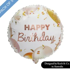 Foil Balloon 18" (45cmD) Pack5 Round Happy Birthday Rose G