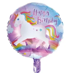 Foil Balloon 18" (45cmD) Round Happy Birthday Unicorn
