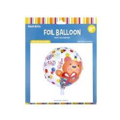 Foil Balloon 18" (45cmD) Round Happy Birthday Bear