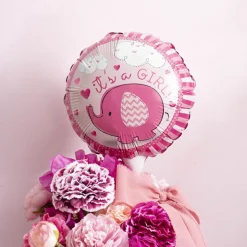 Foil Balloon 9" (22.5cmD)PK 5 AirFill RND Elephant Baby Girl