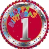 Foil Balloon 17" Happy 1st Birthday Red (43cmD)