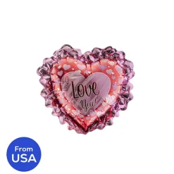 Foil Balloon 12" I Love You Hearts Ruffle Pink & Red