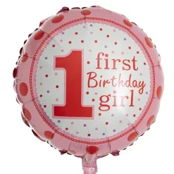 Foil Balloon 18" 1st Birthday Girl Pink (45cmD)