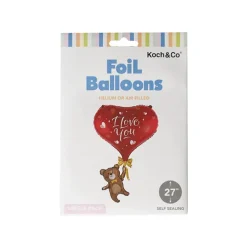 Foil Balloon Bear w I Love You Heart Brown (42Lx69cmH)