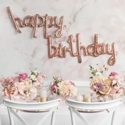 Foil Balloon Happy Birthday Rose Gold (45x85cm & 45x124cm)
