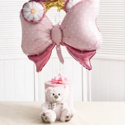 Foil Balloon Polka Dot Bow (80cmx50cmH) Pink