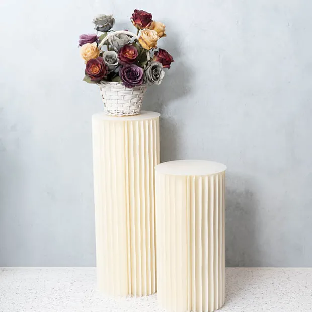 Foldable Paper Round Plinth Set2 Buttercream (30x60cmH&80cmH