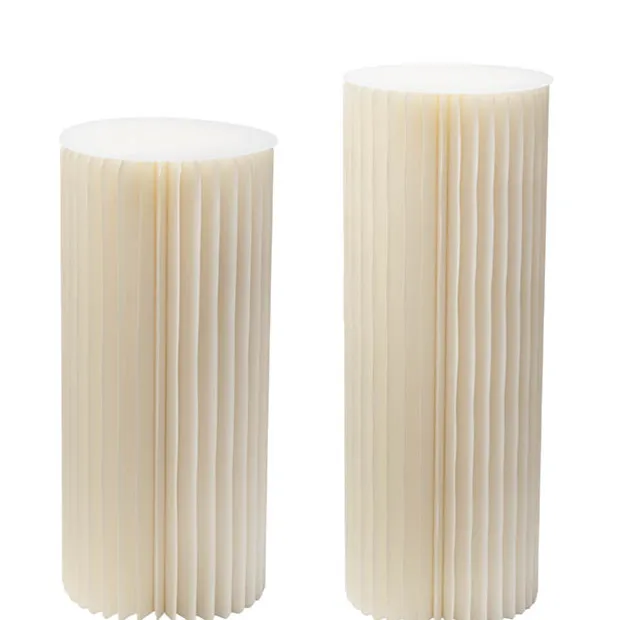 Foldable Paper Round Plinth Set2 Buttercream (30x60cmH&80cmH