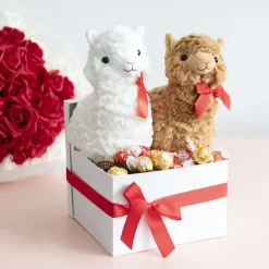 Fuzzy Wuzzy Plush Llama w Bow Brown (24cmHT)