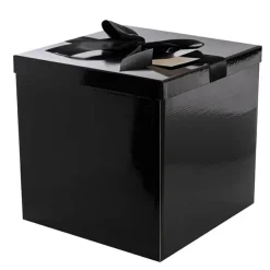 Gift Box Jumbo with Bow Flat Pack Black (305x300x300mmH)