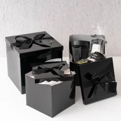 Gift Box Jumbo with Bow Flat Pack Black (305x300x300mmH)