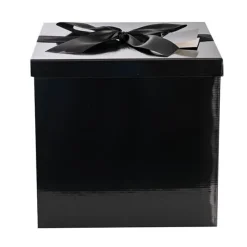 Gift Box Jumbo with Bow Flat Pack Black (305x300x300mmH)