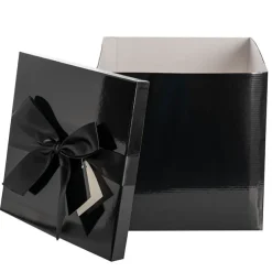 Gift Box Jumbo with Bow Flat Pack Black (305x300x300mmH)