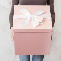 Gift Box Jumbo with Bow Flat Pack Baby Pink (305x300x300mmH)