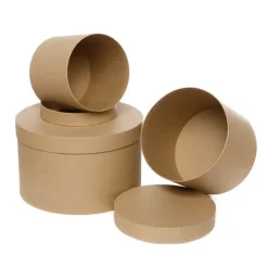 Gift Box Round Brown Kraft (25cmDx15cmH) Set 3