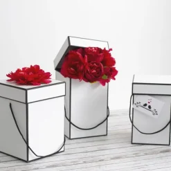 Gift Flower Box Deluxe Square Silhouette White (18x25cmH) S3