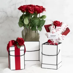 Gift Flower Box Deluxe Square Silhouette White (18x25cmH) S3