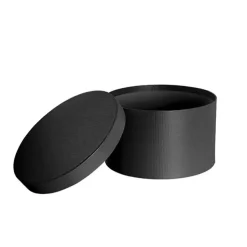 Gift Flower Box Ribbed Round Black Set 2 (24x14.5Hcm)
