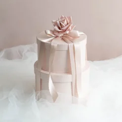Gift Flower Box Ribbed Round Blush Pink Set 2 (24x14.5Hcm)
