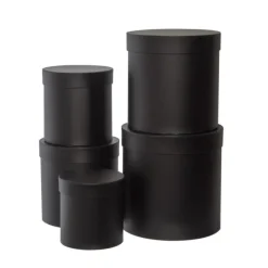 Gift Flower Box Round Black Set 5 (21x21cmH)