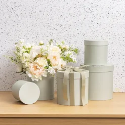 Gift Flower Box Round Sage Green Set 5 (21x21cmH)