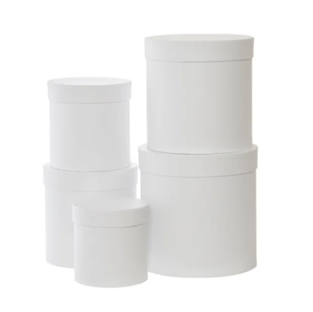 Gift Flower Box Round White Set 5 (21x21cmH)