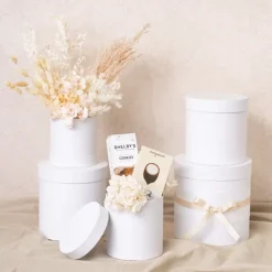 Gift Flower Box Round White Set 5 (21x21cmH)