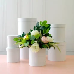 Gift Flower Box Round White (25x25cmH) Set 7