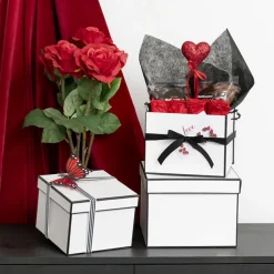 Gift Flower Box Square Silhouette White (20x15cmH) Set 3
