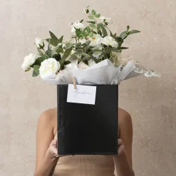 Gift Flower Box Tall Flat Pack Black (22x22x25cmH)
