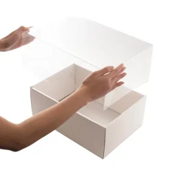 Gift Hamper Box with PVC Lid Rectangle White (25Lx20Wx10Hcm)