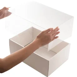 Gift Hamper Box with PVC Lid Rectangle White (30Lx20Wx12Hcm)