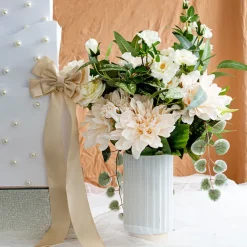 Glass Astoria Ribbed Vase White (11.5Dx20.5cmH)