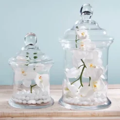 Glass Candy Jar Cylinder with Lid Clear (16.5Dx32cmH)