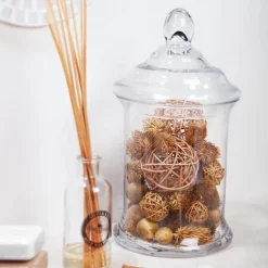 Glass Candy Jar Cylinder with Lid Clear (16.5Dx32cmH)