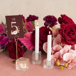 Glass Craft Ripple Dinner Taper Candle Holder Clear (4x6cmH)