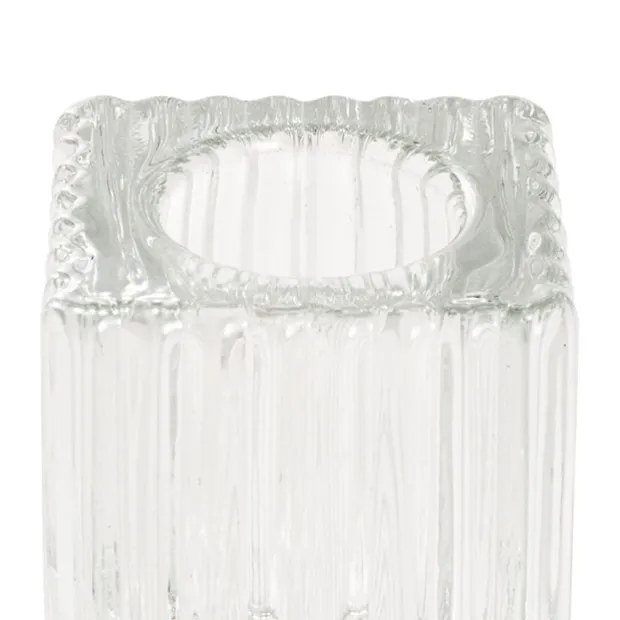 Glass Craft Ripple Dinner Taper Candle Holder Clear (4x6cmH)