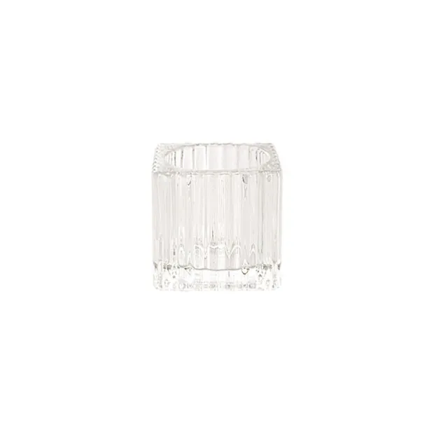 Glass Craft Ripple Tealight Holder Cube Clear (5x5cmH)