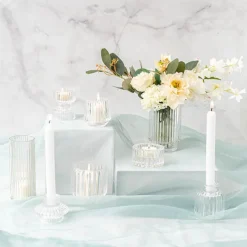 Glass Craft Ripple Vase Candle Holder Clear (6x16cmH)