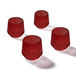 Glass Craft Ripple Votive Candle Holder Red (7x6.8cmH)