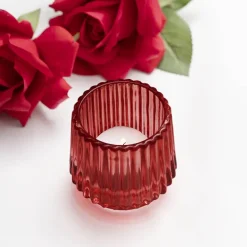 Glass Craft Ripple Votive Candle Holder Red (7x6.8cmH)
