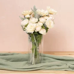 Glass Cylinder Floral Event Vase Ribbed Clear (10Dx20cmH)