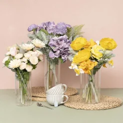 Glass Cylinder Floral Event Vase Ribbed Clear (12Dx20cmH)